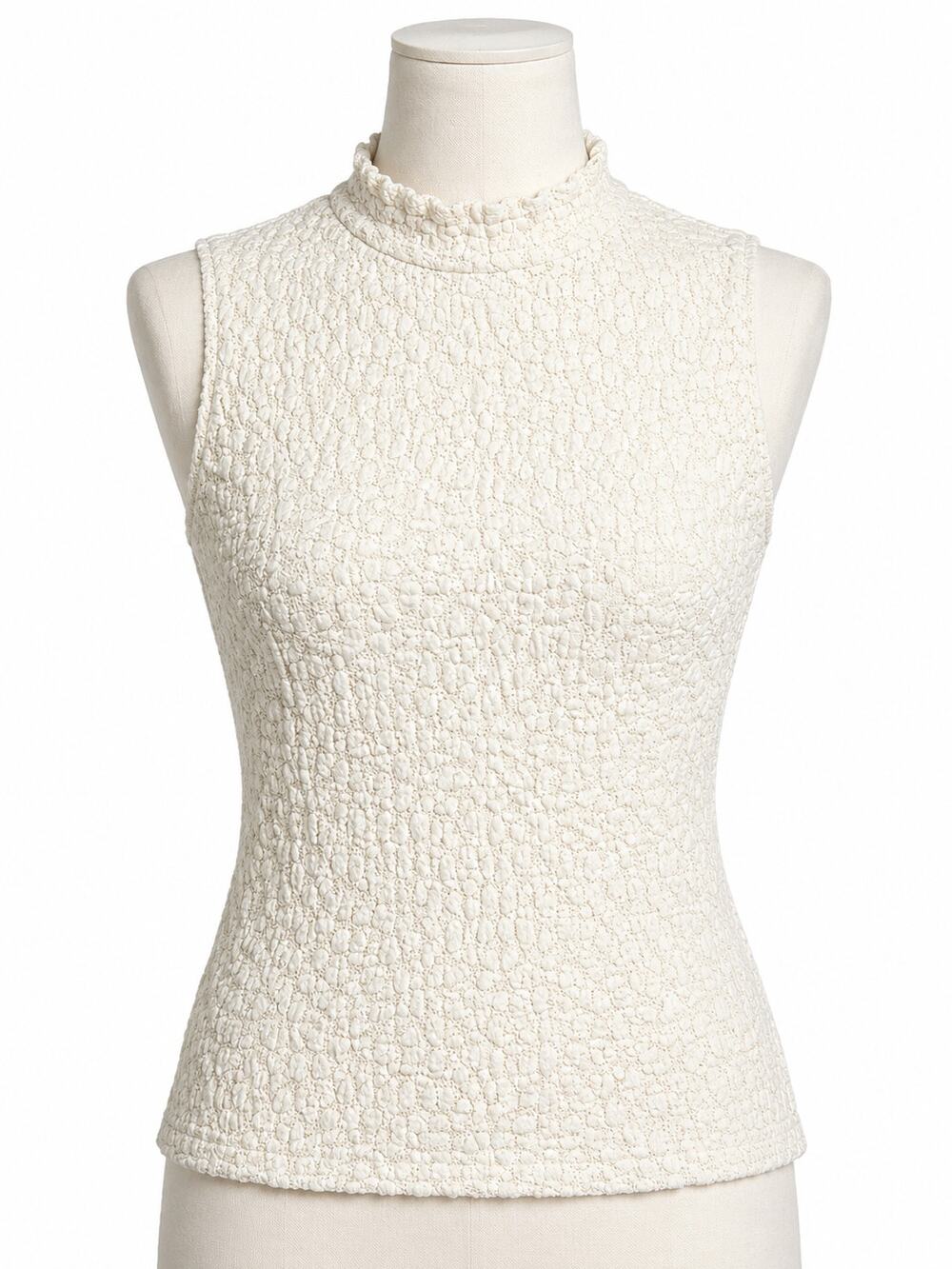 Theory Ivory Textured Mock Neck Sleeveless Top - Size S